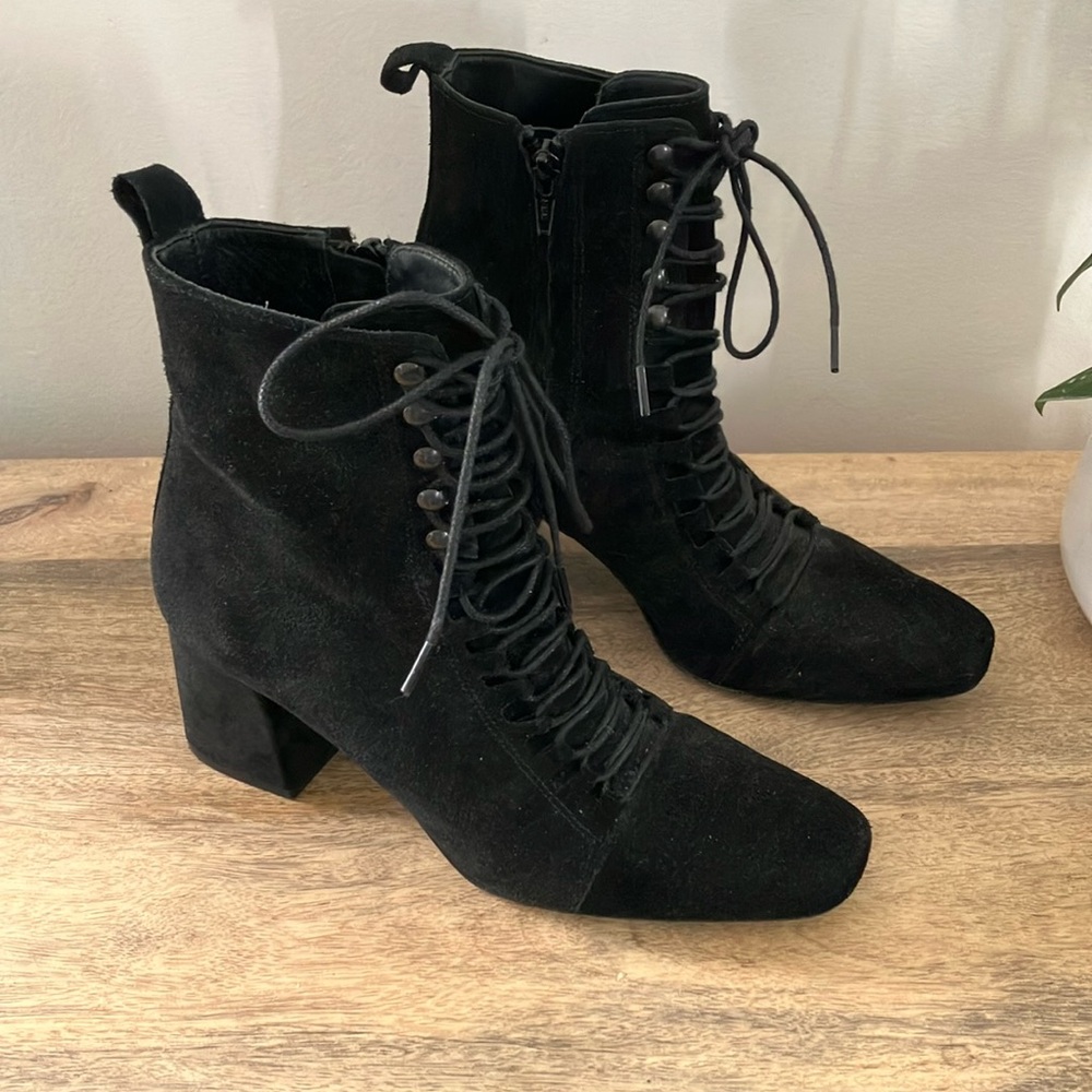 #17 Rouje Black Suede Lace-Up Boots size 7/7.5
